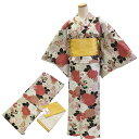 着物 小袋帯 2点 セット No.39 Lサイズ 砂色 サンドベージュ 花柄 小紋 黄色 花 縞 ポリエステル hiromichi nakano 在庫処分品 【宅配便】