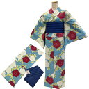 着物 小袋帯 2点 セット No.47 Lサイズ 水色 新橋色 花 小紋 練色 黄緑 金魚 縞 ポリエステル hiromichi nakano 在庫処分品 【宅配便】