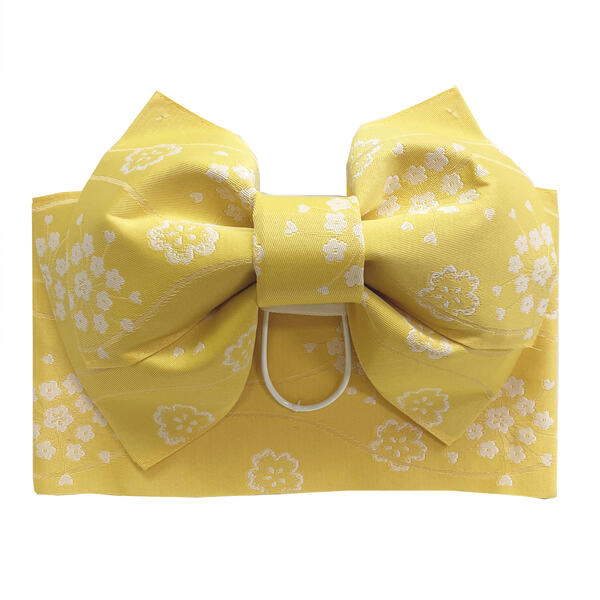 子供 浴衣帯 作り帯 付け帯 No.20 支子色 黄色 花柄 リボン 女の子 在庫処分品 【宅急便】