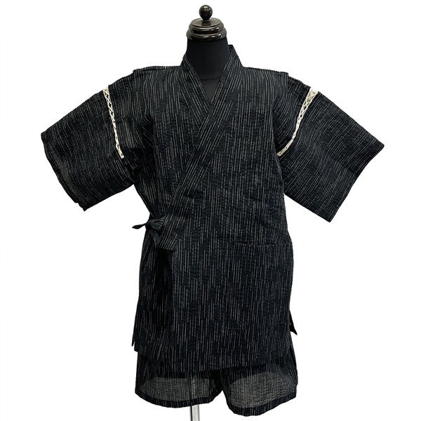 甚平 子供用 男の子 No.53 黒 縞 130cm こども 子ども じんべい じんべえ 夏祭り 花火大会 在庫処分品 ..