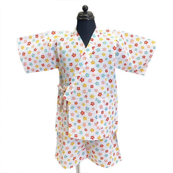 甚平 子供用 No.82 白 花 110cm リップル 男の子 女の子 こども 子ども じんべい じんべえ 夏祭り 花火大会 訳あり処分品 【pos】