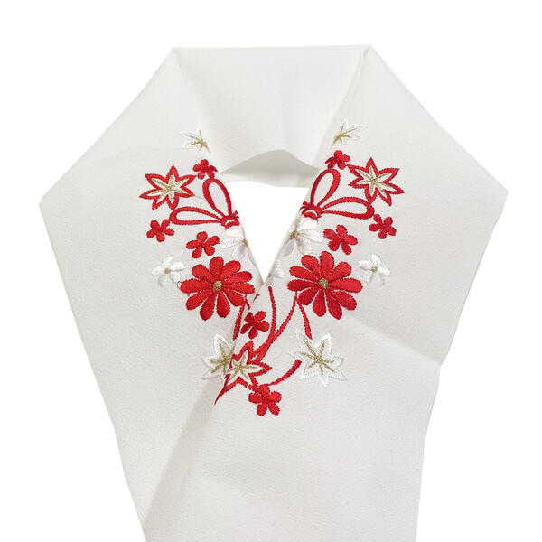 子供 刺しゅう 半衿 No.fe39 白 赤 花柄 こども用刺繍衿 丹後刺繍 一越ちりめん 日本製 ししゅう 半襟 ..