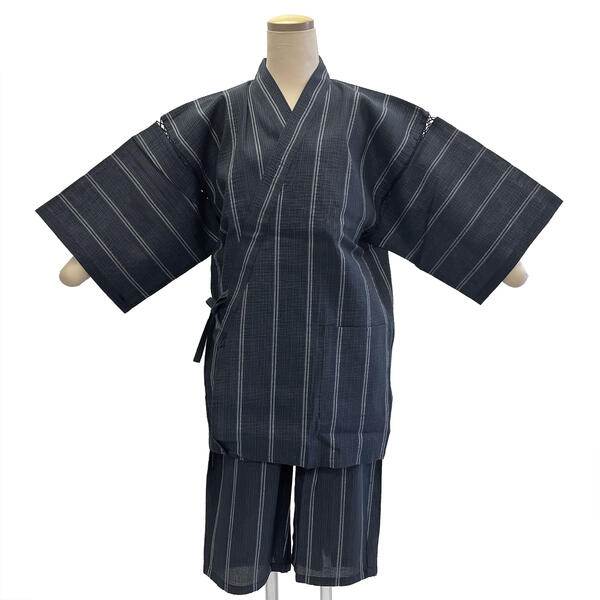甚平 No.105 グレー 藍鉄色 縞 M 男性 男物 紳士 メンズ 在庫処分品 【LE】