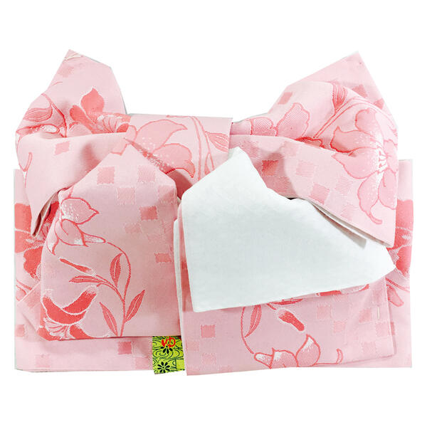 作り帯 付け帯 No.560-2F ピンク 白 百合 軽装帯 結び帯 浴衣帯 レディース 女性 大人用 在庫処分品 【宅配便】