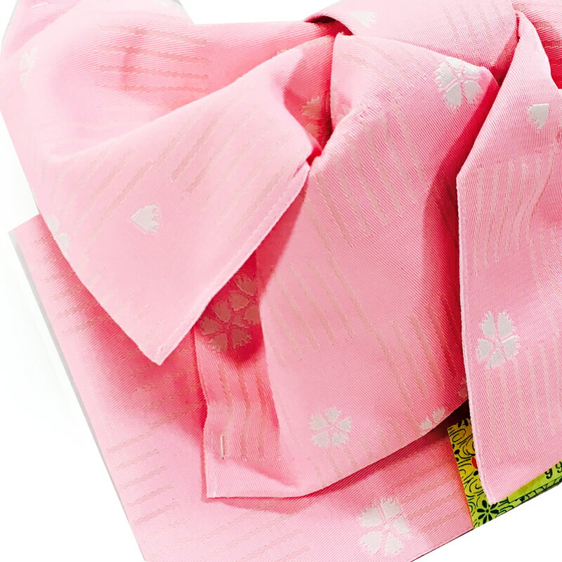 作り帯 付け帯 No.565-2F ピンク 花 軽装帯 結び帯 浴衣帯 レディース 女性 大人用 在庫処分品 【宅配便】