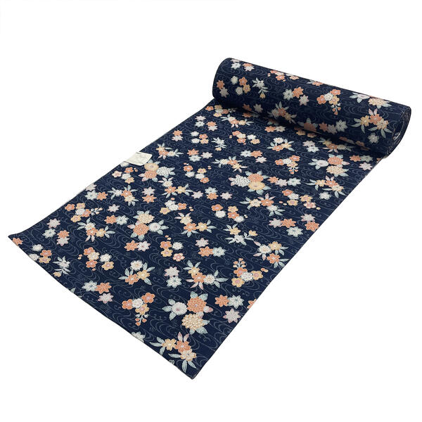 反物 小紋 No.240 濃紺 花 東レ シルック TORAY sillook ポリエステル 在庫処分品 【宅配便】