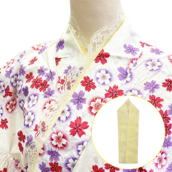 重ね衿 伊達衿 No.16 薄黄色 レース 浴衣用 小紋用 在庫処分品 【郵便】