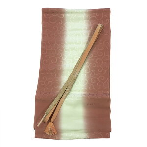 帯揚げ帯締めセット No.322 帯揚げ 薄鳶色 白緑 唐草 丹後ちりめん ゆったりサイズ 長尺 帯締め 薄い柿色 金 LLサイズ 在庫処分品 【cp】