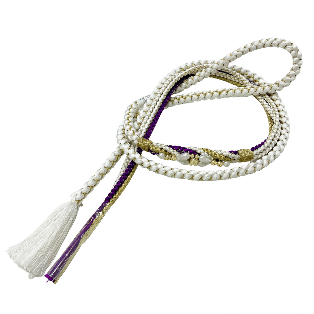 帯締め 振袖用 正絹 No.fc7034 ホワイト 白 金 紫 成人式 パーティー 卒業式 在庫処分品【cp】
