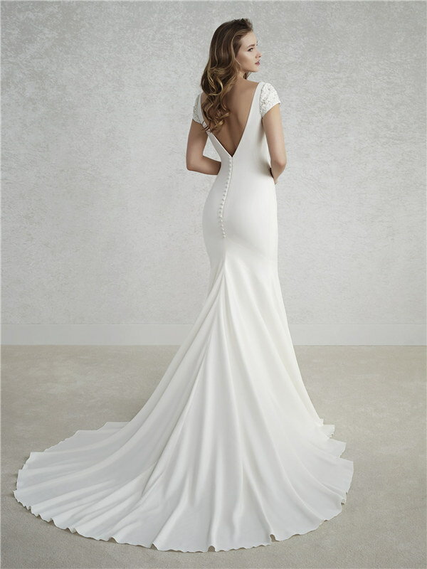 ウェディングドレス シンプルドレス 袖付き 袖あり マーメイドライン 結婚式 二次会 披露宴 演奏会 サイズオーダー