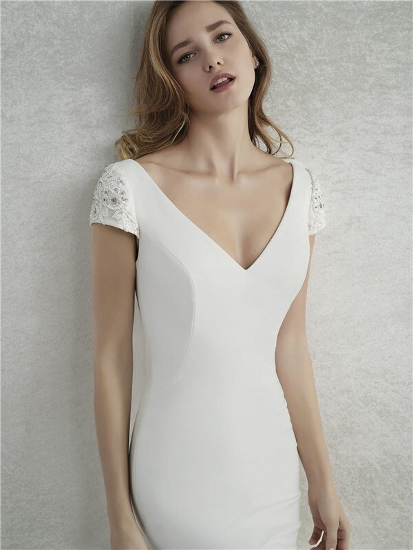 ウェディングドレス シンプルドレス 袖付き 袖あり マーメイドライン 結婚式 二次会 披露宴 演奏会 サイズオーダー