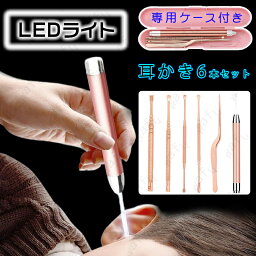 br23# 6本セット耳かき みみかき LEDライト耳掃除 専用ケース付き ステンレス製 自宅用 ポイント消化 耳かき ライト付き