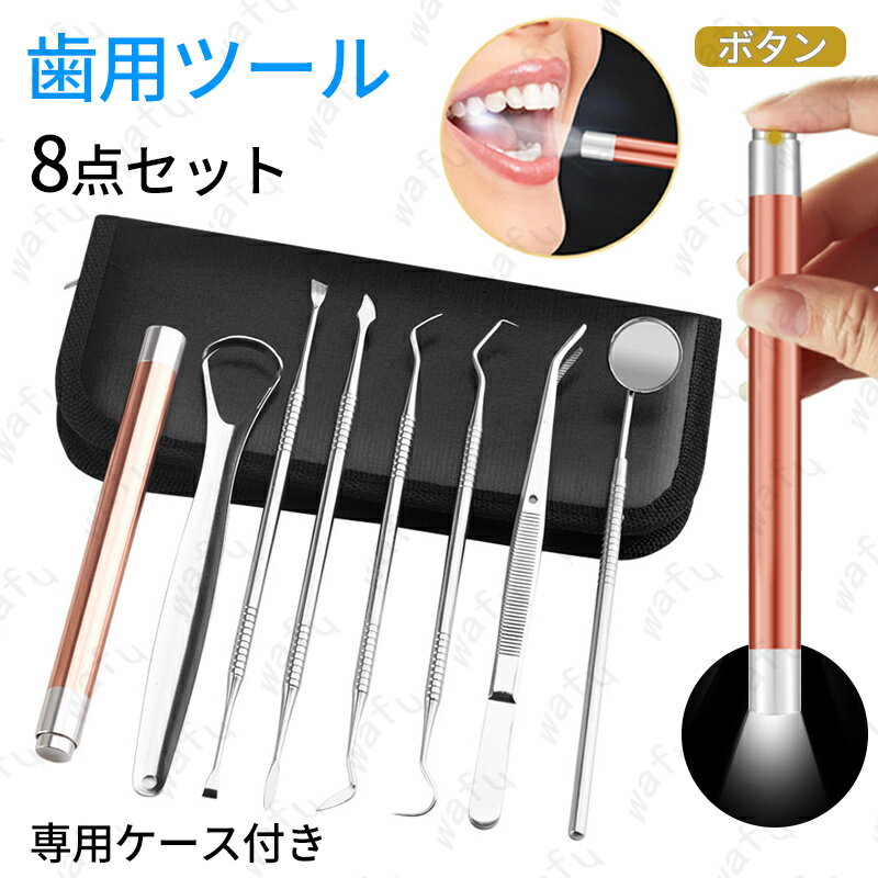 br34#8本デンタルケアセット ライト付き 歯石取り器具 ステンレス製 歯石取り器具人用 歯間 ヤニ 歯垢取り 口臭予防 プロ用 抗菌