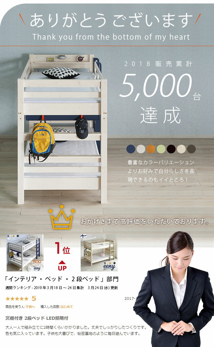 楽天最安挑戦2,000円OFFクーポン★新色登場♪耐荷重500kg 送料無料 Beamstructure特許構造 安心安全の エコ塗装 LED照明付き 宮棚付き 2段ベッド イーニー27色対応耐震構造 二段ベッド ロフトベッド2段ベット 二段ベット ロフトベット 子供用大人用業務用宮付き 02P05Apr18