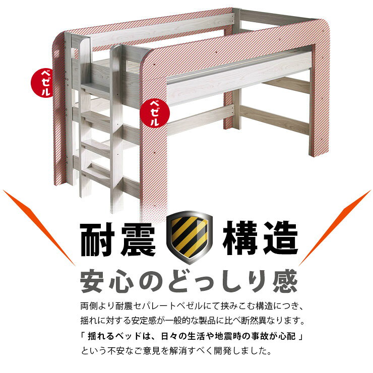 家具のエルカズネの楽天最安挑戦2,000円OFFクーポン★耐荷重500kg 送料無料 【 ロフトベッド ハニー】Beamstructure特許ベゼル構造 LED照明付き 宮棚付き 4色対応 耐震構造 ロフトベット システムベッド スノコベッド 子供用 大人用 業務用 宮付き｜アングル2