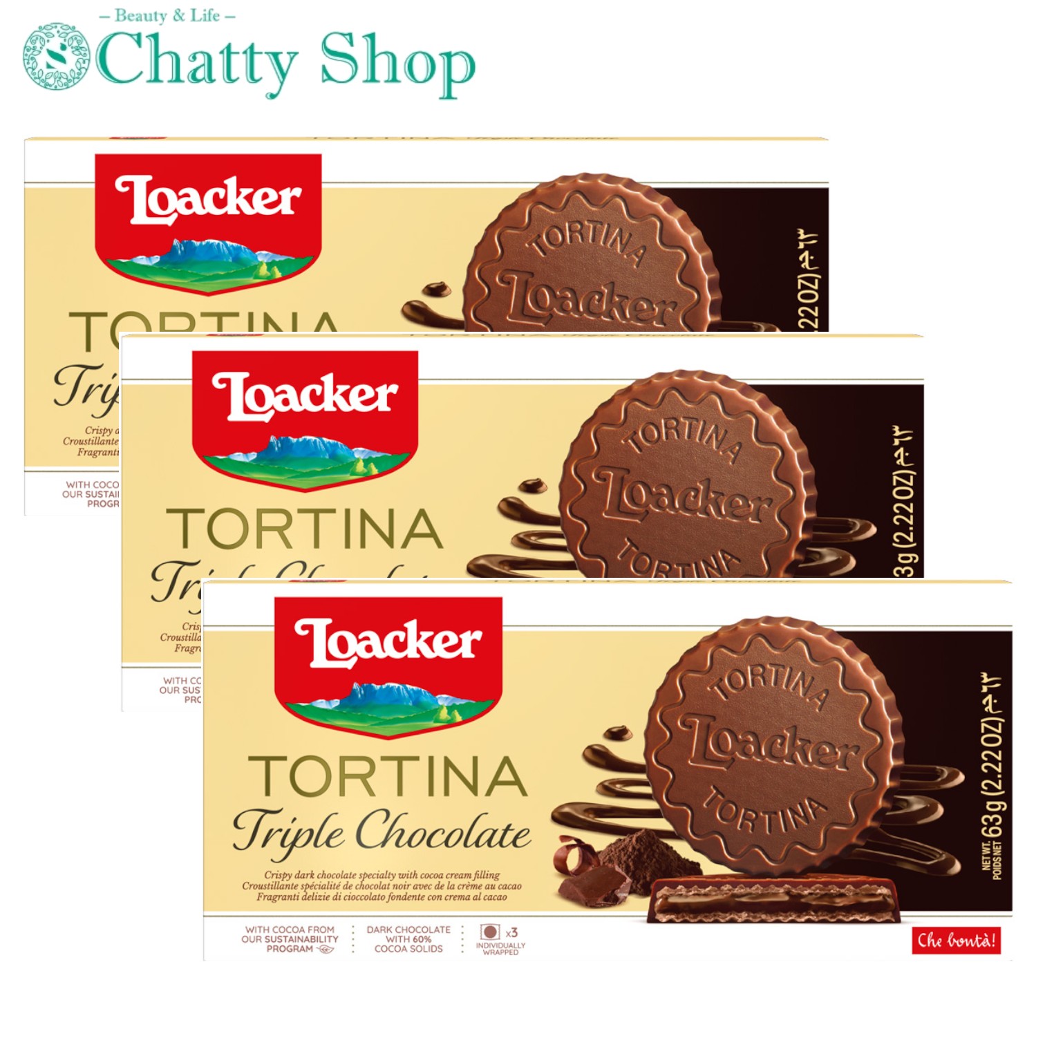 【3箱セット】ローカー ロアカー トルティーナ トリプルチョコ 1箱3個入り イタリア産 チョコレート