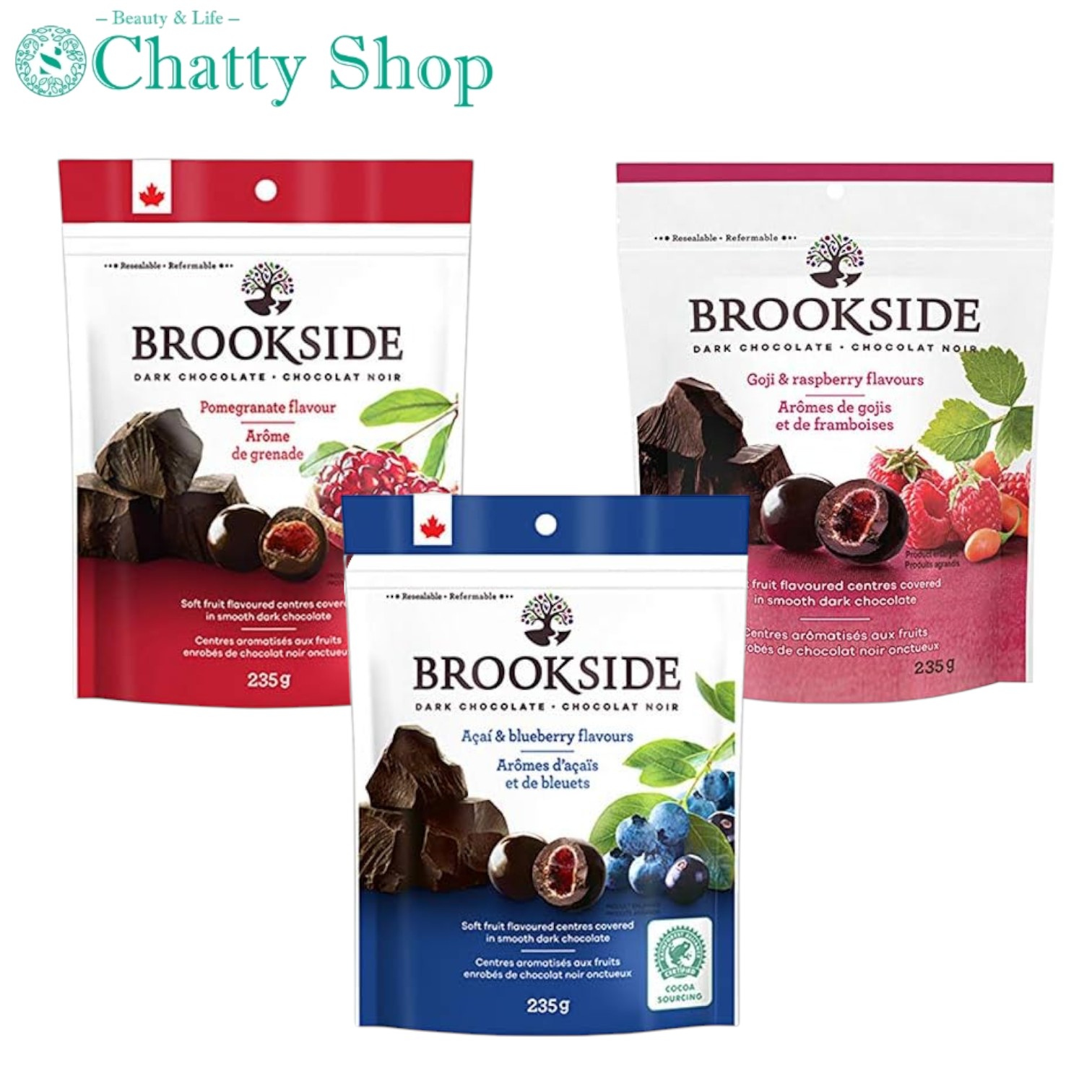 【3種セット】BROOKSIDE ブルックサイド (アサイー＆ブルーベリー ザクロ ゴジ＆ラズベリー 各1袋)(4)