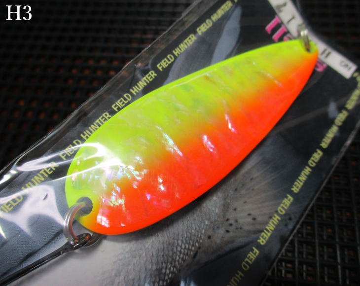 Rakuten - ルアーマン701 シェル [Hシリーズ] 24g /65mm　#H3 G.チャート/オレンジ　　＜フィールドハンター FIELD HUNTER＞　□ネイティブ ルアーフィッシング用 スプーン□　LURE MAN 701 Shell H-series 24g　～小渓流チビヤマメから本流サクラマスまで～