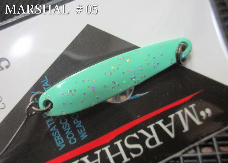 マーシャル 2.3g /34mm　#05（フラッシュグリーン銀ラメ） 　＜フォレスト FOREST＞　□エリア ルアーフィッシング用 スプーン□　MARSHAL Spoon 2.3g　～滑らかに泳ぐ細身の～　[スプーン専門釣り具店] -エスプーン-