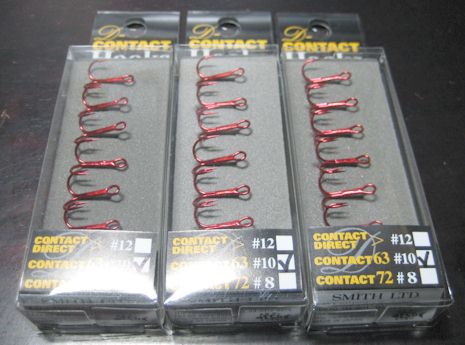 Dコンタクトフック 赤7本入 ～2サイズ ＜スミス SMITH＞ □ネイティブトラウト ルアーフィッシング用 トレブルフック□ D contact Hook RED Dシリーズ専用フック スプーン専門釣り具店 -エスプーン-