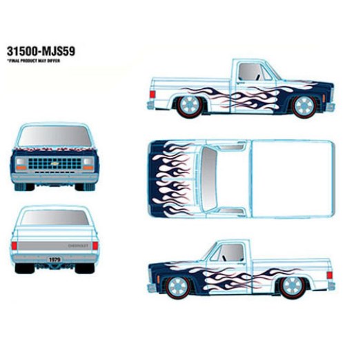 M2 Machines 1／64 1980 シボレー シルバラード ホワイト／ブルーフレイム  (ミニカー)ミニカー