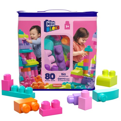 1才からのメガブロック たっぷり80個ブロックパック ピンクおもちゃ こども 子供 知育 勉強 1歳