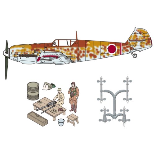 1／48 メッサーシュミット Bf 109 E-7 日本陸軍 w／整備情景セット2 (パイロット＆整備兵フィギュア＆ナノ アヴィエーションシートベルト＋タミヤ製飛行機) 【48995】 (プラモデル)おもちゃ プラモデル