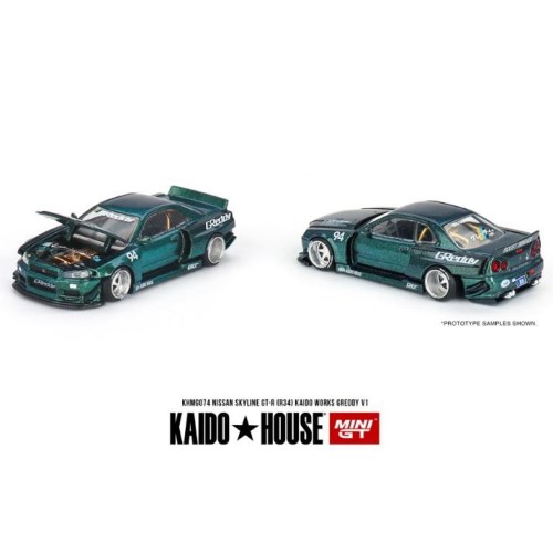 MINI-GT 1／64 Nissan スカイライン GT-R R34 Kaido Works GReddy V1 (右ハンドル) 【KHMG074】 (ミニカー)ミニカーのサムネイル