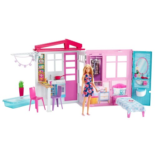 バービーかわいいピンクのプールハウスおもちゃ こども 子供 女の子 人形遊び ハウス 3歳