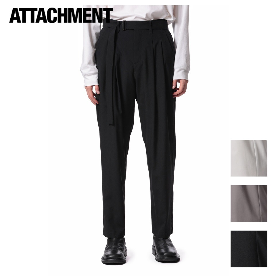 ATTACHMENT アタッチメント WO TOROPICAL BELTED TAPERED FIT TROUSERS WO トロピカル ベルテッド テーパード フィット トラウザーズ ブラック(930) ライトグレー(921) カーキグレー(910)