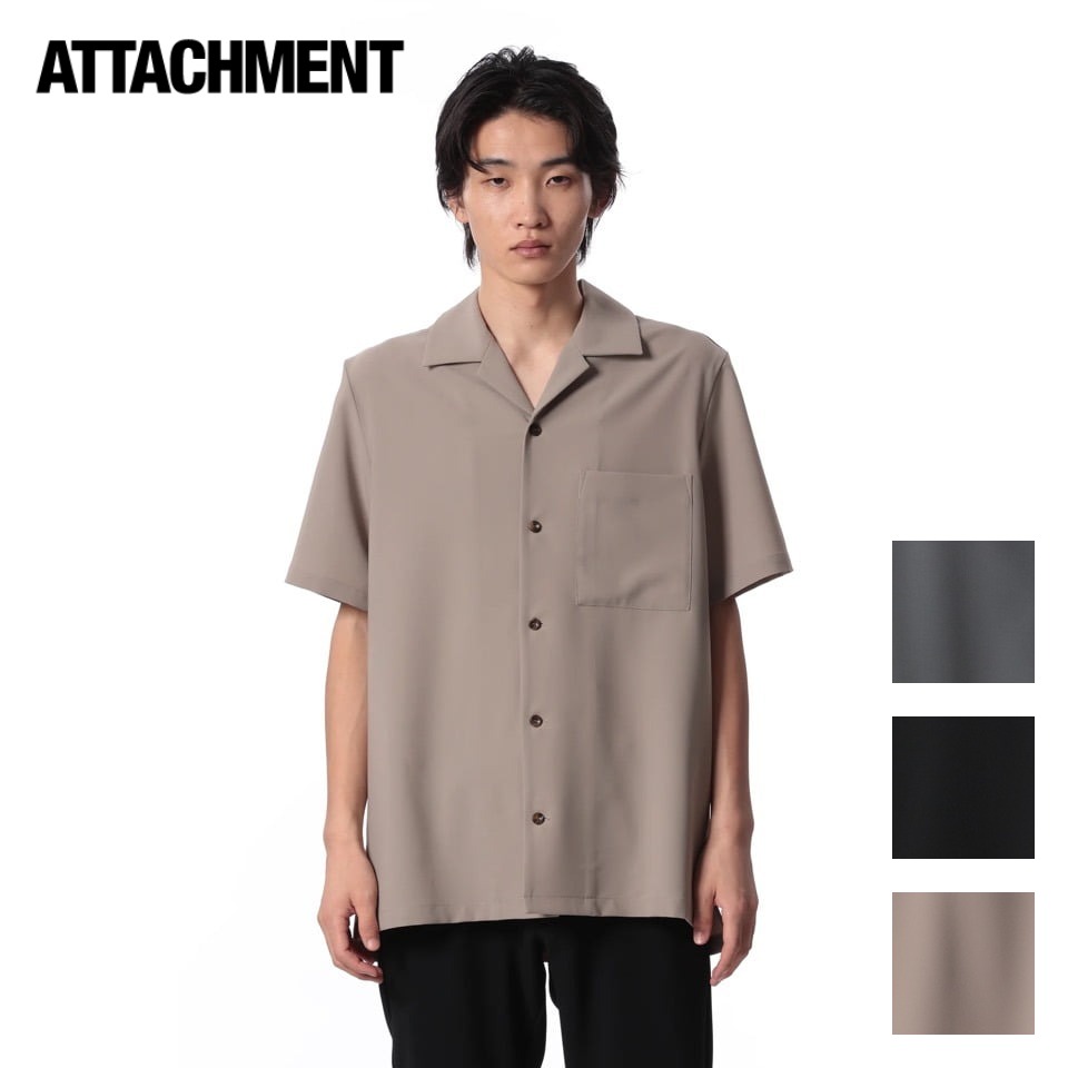 ATTACHMENT アタッチメント PE CONPACT TWILL SLIM FIT OPEN COLLAR S/S SHIRT PE コンパクト ツイル スリム フィット オープン カラー S/S シャツ ブラック(930) グレー(920) ベージュ(820)