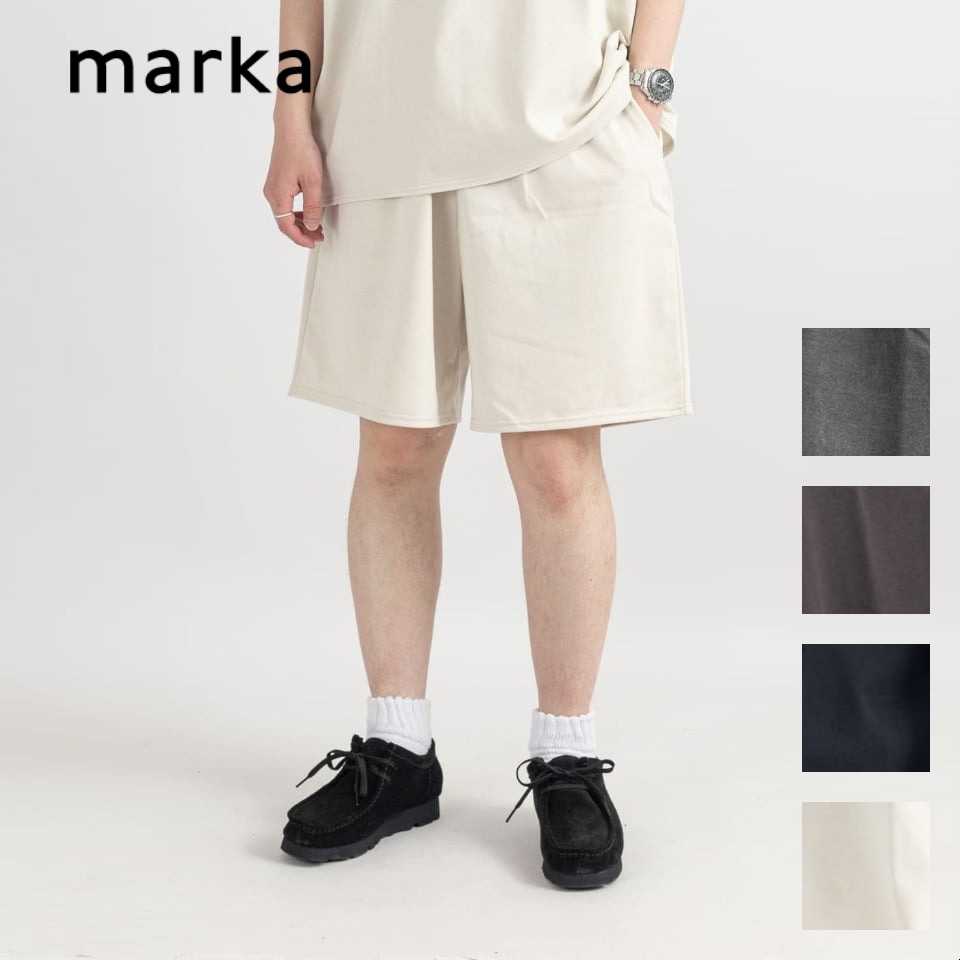 marka マーカ EASY SHORTS - 20//1 RECYCLE SUVIN ORGANIAC COTTON KNIT イージー ショーツ 20//1 リサイクル スヴィン オーガニック コットン ニット ブラック フェーデッド オフホワイト ダークブラウン