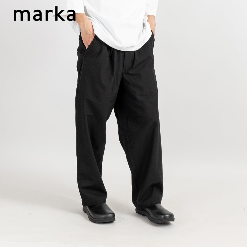 marka マーカ COCOON WIDE EASY PANTS - TUMBLED WOOL TROPICAL コクーン ワイド イージーパンツ - タンブルド ウール トロピカル ブラック