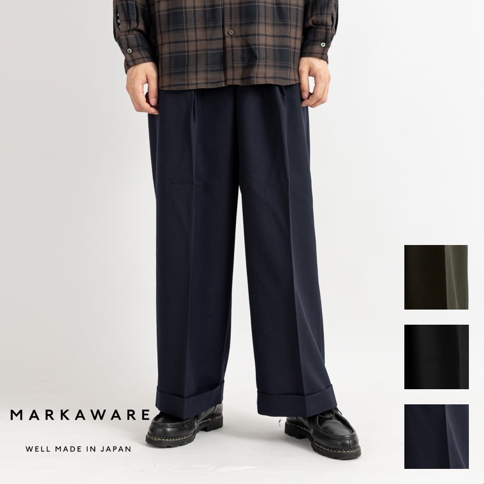 プリーツワイドトラウザー オーガニックウールサバイバルクロス PLEATED WIDE TROUSERS - ORGANIC WOOL SURVIVAL CLOTH A23C-04PT03C