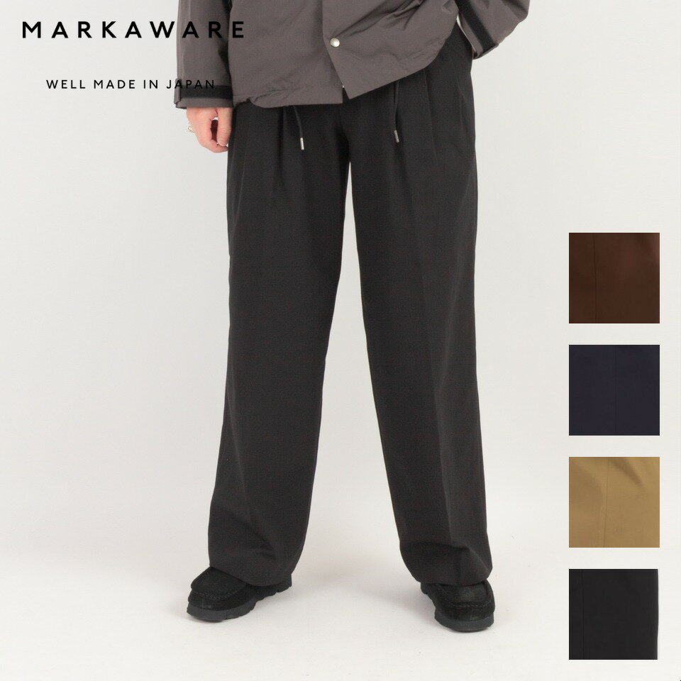 MARKAWARE マーカウェア TRIPLE PLEATED WIDE TROUSERS トリプル プリーツ ワイド トラウザーズ - オーガニック コットン サバイバル クロス メンズ ブラック ベージュ ブラウン ネイビー