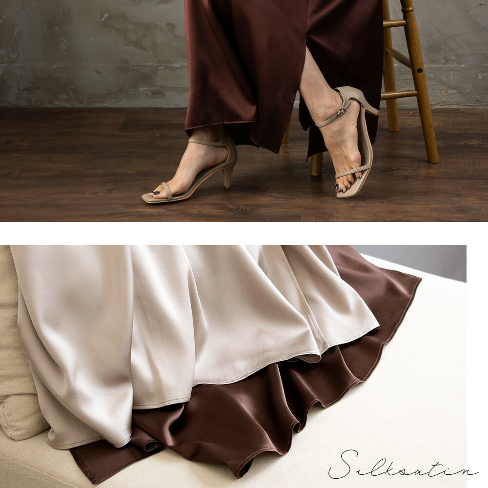 シルク専門店イーズクリエーションの【訳あり】シルク サテンストレッチ ロングスカート 日本製 19匁｜アングル2