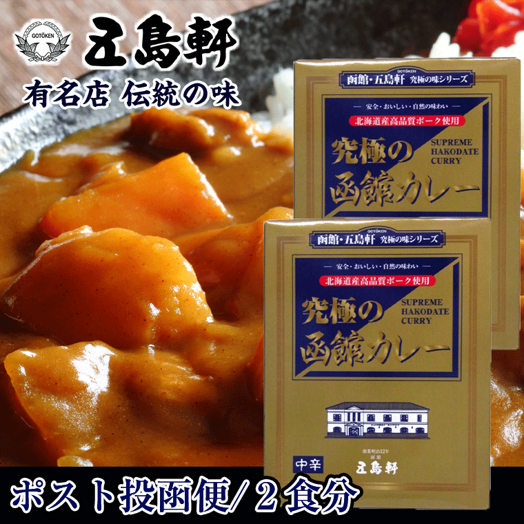 究極 野菜カレー SPFポーク使用 五島軒 究極の函館カレー 210g×2個 （2食分）ご当地 ポークカレー レトルトカレー 北海道 安全 美味しい 自然の味わい メール便 送料無料