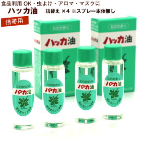 ハッカ油 スプレー用 詰め替え(本体無し) 12ml ×4本 北海道 北見 ハッカ油スプレー 国産 虫よけ アウトドア アロマ ミント メール便 送料無料 マスクスプレーに