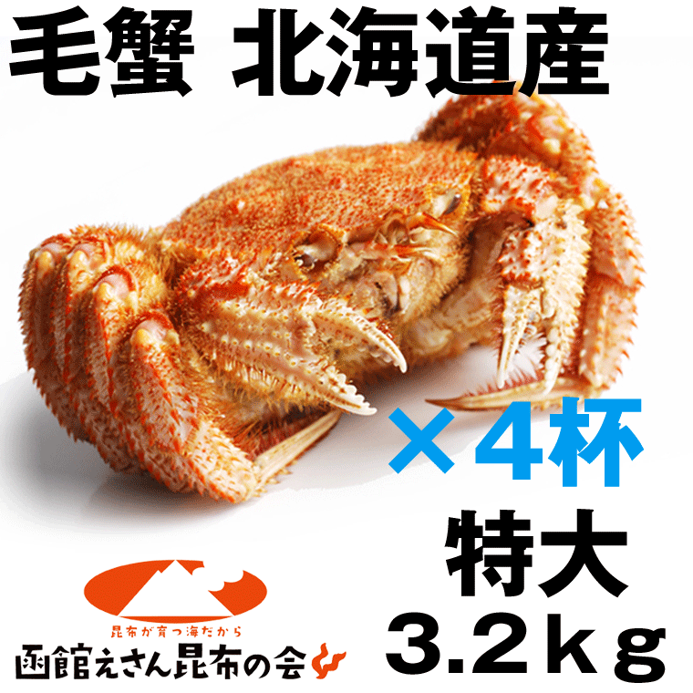 毛ガニ 4尾 特大 送料無料 北海道産 毛ガニ 3.2kg強(特大800g×4尾) 毛ガニ 4尾 ボイル冷凍 毛蟹 レシピ付き お歳暮 訳あり無し 3kg以上 kegani-rのサムネイル
