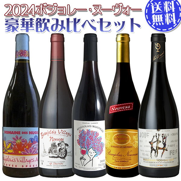 ボジョレーヌーヴォー2024 【送料無料】ボジョレーヌーヴォー2024豪華飲み比べ5本セット 優良生産者が集合（赤ワイン ブルゴーニュ）【11月21日お届け】のサムネイル