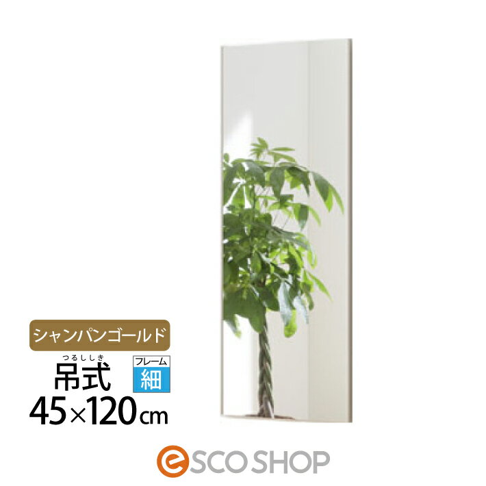 【商品名】J.フロント建装 吊式姿見ミラー 45x120 RM-2-SG シャンパンゴールド※※※発送まで10営業日程度かかります※※※ ※※※配達時間の指定は出来ません。※※※ RMシリーズ（細フレーム） シャンパンゴールド（SG)は、こちらへ シルバー (S) は、こちらへ 木目調メープル (MM) は、こちらへ 木目調オーク (MO) は、こちらへ NRMシリーズ（太フレーム） シャンパンゴールド（SG)は、こちらへ シルバー (S) は、こちらへ ブラック (B) は、こちらへ ロゼ (R) は、こちらへ 【商品情報】 ガラスではなくフィルムなので、衝撃を受けても割れにくく破片が散乱しないため安全です。 ※鋭利な物で引っかくと傷つく場合があります。 学校やスポーツ施設などでも活用されています。 一般的なガラス鏡の約1/5の軽さなので女性やお子様でも簡単に移動させることが出来ます。 サイズやカラーも豊富です！場所や用途に合った鏡をお選びください！！ 取付工事不要（フックで簡単に設置できます。） ●カラー：シャンパーンゴールド ●サイズ：高さ120×幅45×厚み2.00(cm) ●重量：1.7kg ●材質 　表面：ポリエスティルフィルム 　フレーム：アルミニウム 　芯材：硬質ウレタン 　飾り縁：アルミニウム他 ●付属品 　吊り下げ用チェーン、S字金具×2、お手入れ用クロス、 　両面テープ×2 　※吊式には、床置用すべり止めゴムはついておりません。