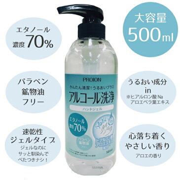 【在庫あり】(10本セット)アルコール洗浄 ハンドジェル 500ml エタノール濃度 70％(PROION アルコール 衛生 洗浄 ジェル)(送料無料)