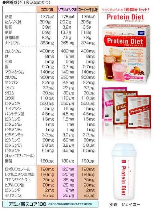 【楽天市場】DHC プロテインダイエット 7袋【プロティンダイエット/ココア/いちごミルク/コーヒー牛乳/セット/3種/50g/7袋
