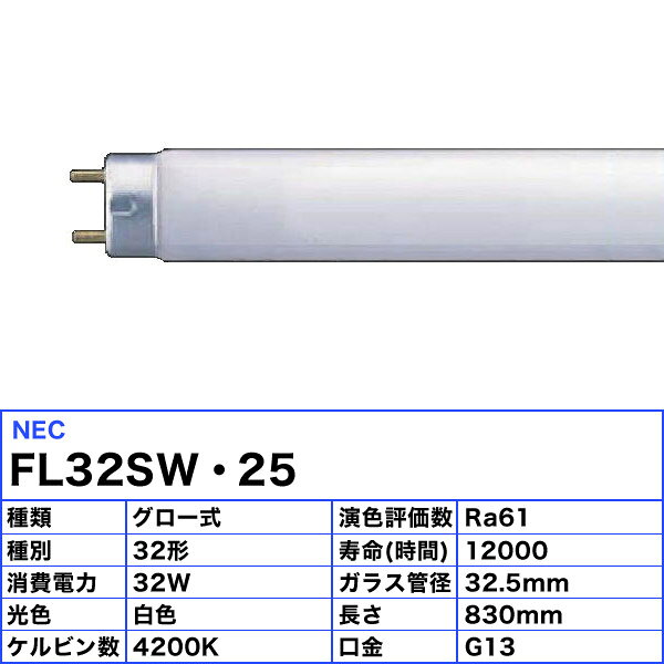 [25本セット]ホタルクス(NEC) FL32SW・25 蛍光灯 32形 32W グロースタータ式 白色 FL32SW25「送料無料」 [3]
