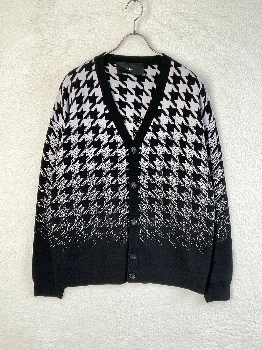 未使用 AKM L ブラック×ホワイト GRADATION CHIDORI CARDIGAN グラデーションチドリカーディガン