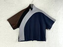 未使用 kolor カラー 1 ネイビー×グレー×ブラウン カラー切替えモックネックTシャツ(4)