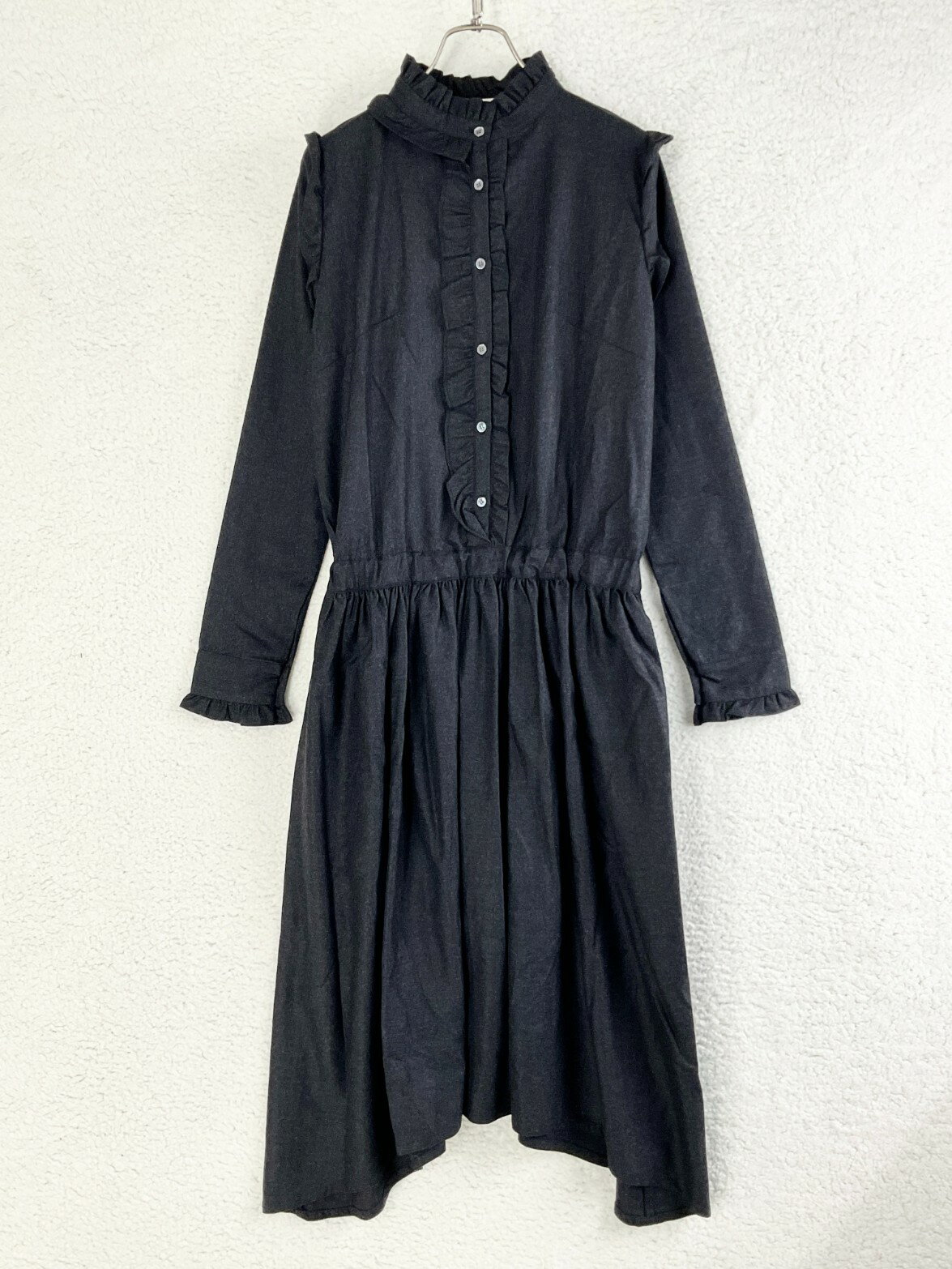 未使用 QUEENE and BELLE　クイーン アンド ベル XS ブラック フランネルフリルロングドレス