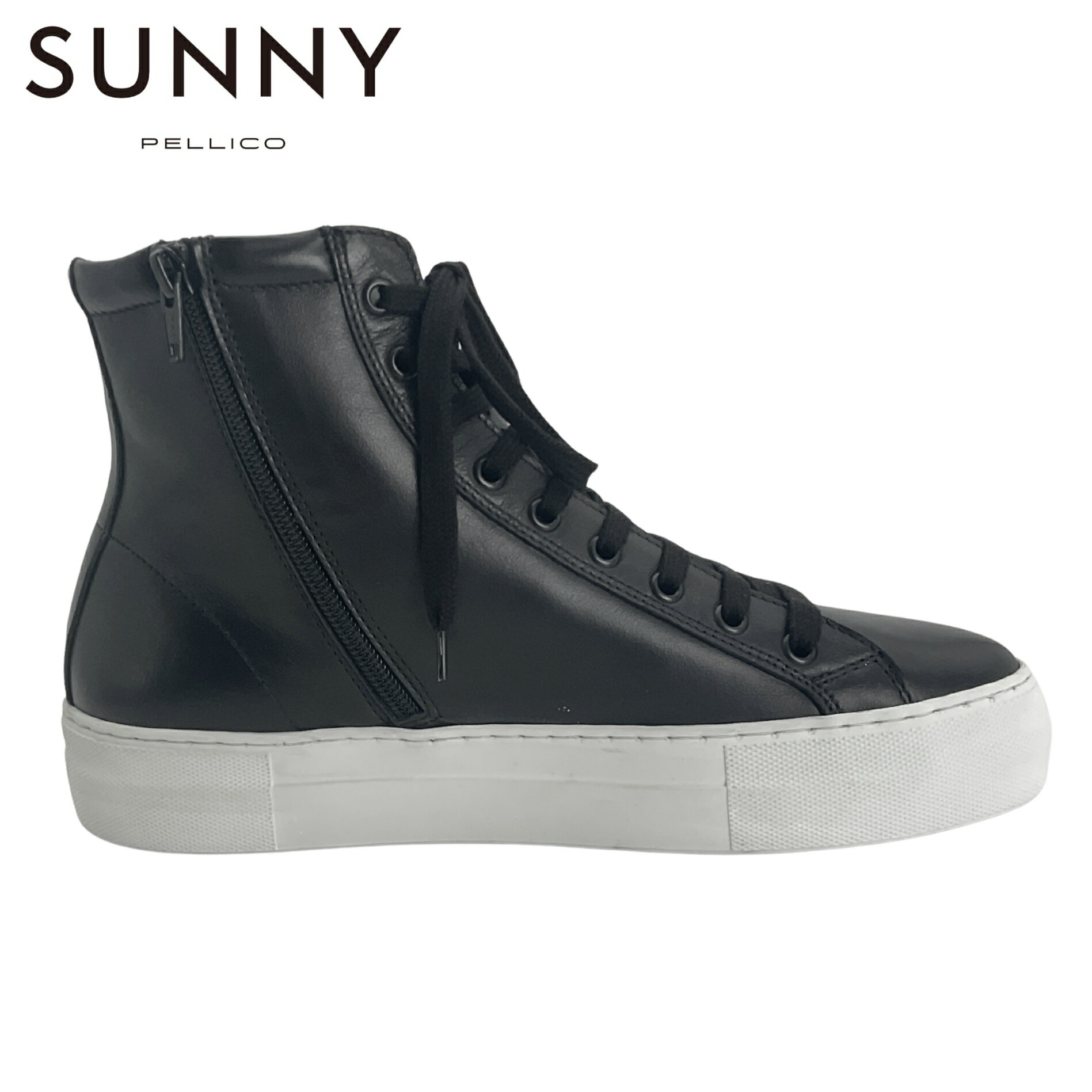 乐天商城 - PELLICO SUNNY ペリーコサニー PM24-M029 LOTUS GIOIA スムースレザー サイドジップレースハイカットスニーカー 未使用品 40 NERO/ブラック