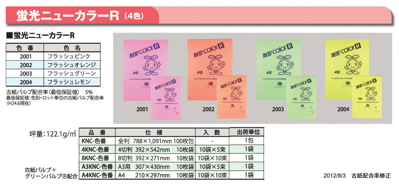 【保育園・学校用紙】蛍光色画用紙・4切判10枚(ニューカラーR)