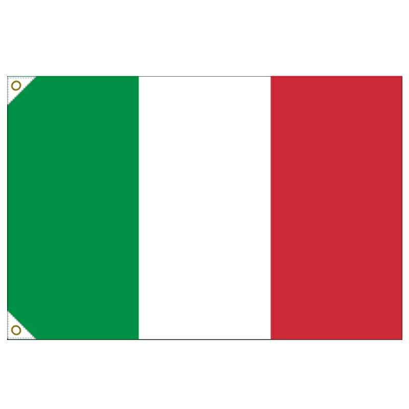 商品名 イタリア国旗(120cm幅/エクスラン) サイズ 高90cm×幅120cm 材　質 エクスラン※国旗などに使われる生地で、適度に風が抜け、大空でよくなびき、年間を通して多くの公式行事で使用されています。 説　明 ・レザー・ハトメ仕上げ(2ケ所)・ヒモ付き・屋外・屋内の各種行事、イベントにお勧めです。・日本製 概　要 ・参加機関：国連、WTO、EU、G20・正式名称：イタリア共和国 国旗掲揚のマナー ・旗を二枚揚げる場合は向かって左側を上位とするのが国際慣習になっています。 ・門前に国旗と外国旗を併立する場合は門外から見て左に外国旗を、右に国旗を立てます。 ※原則として自国国旗に最優先権がありますが、外国に敬意を表す場合は外国旗を左側に揚げます。 ・三ヶ国の国旗を併揚する場合は通常日本国旗を中央に、外国旗はアルファベット順に先順位の外国旗を向かって左に、後順位の外国旗を右に揚げます。 ・四ヶ国以上の国旗を併揚する場合は、通常アルファベット順に向かって左から右に並べる方法と、日本国旗を中心にしてアルファベット順に左右交互に掲げる方法とがあります。 ・異なる国旗を二ヶ国以上併揚する場合は、国旗の大きさと掲揚する高さはできる限り同じでなければなりません。 ・国際連合旗については他のいかなる国よりも下位に置かないようにします。 備　考 以下サイズもあります。A:120×180cm、C:90×135cm宜しければご検討ください。 代引きの場合 ・メーカー直送のため、代引きの場合は通い便で当社物流センター移動後の発送となるので一週間程度のお時間が掛かります。お急ぎの場合は代引き以外の決済方法をお選びください。▼世界の国旗を掲げよう!!▼♪ 国旗を掲げよう! &nbsp;